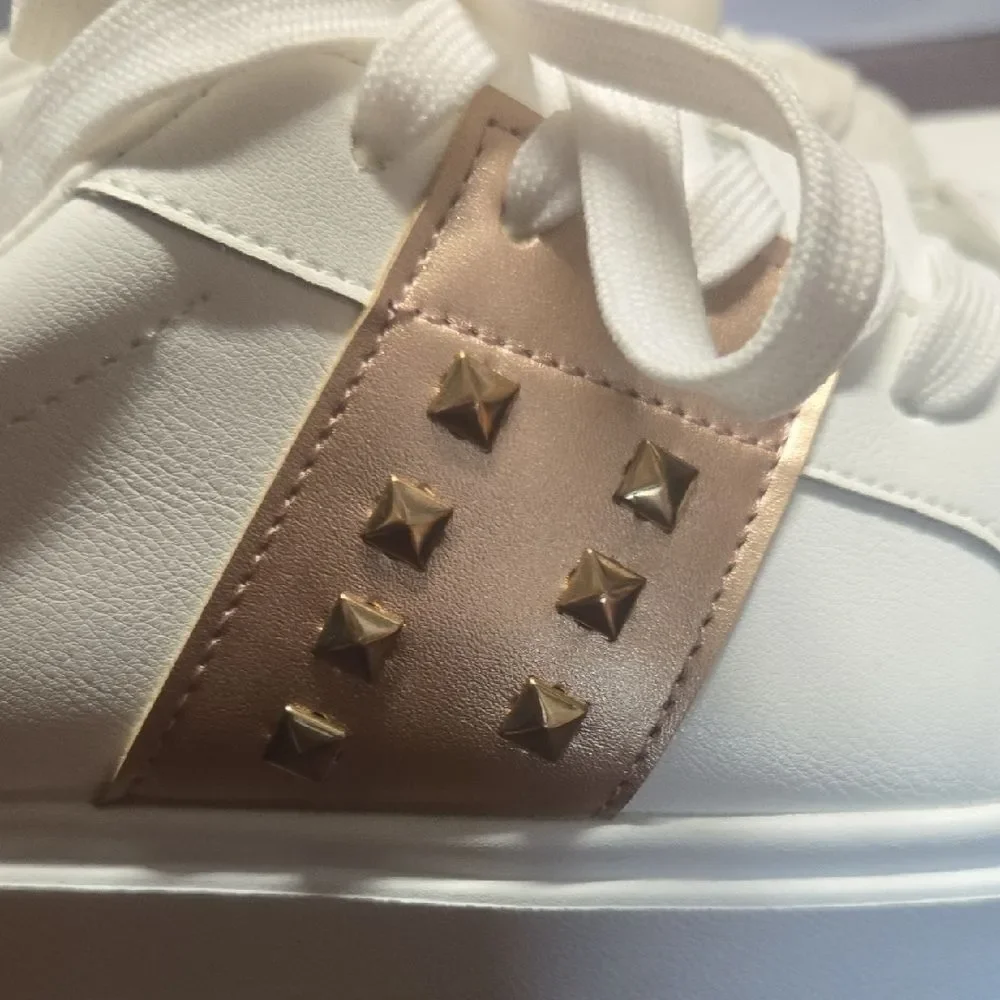 Women's White and Gold Sneakers